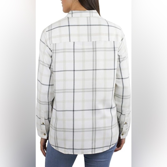 NWOT JACHS Girlfriend White and Gray Women's Super Soft Feel Flannel Shirt - Picture 7 of 8